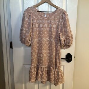 Blu pepper embroidered puff sleeve mini dress L